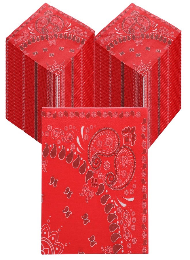 Tobeelec 100 Pcs 2 Ply Western Party Bandana Napkins Disposable Paisley Print Paper Napkin Bulk Cowboy Theme Party Supplies for Western Cowboy Birthday Party Dinner Lunch Supplies, 6.5" x 6.5" (Red) - Image 1
